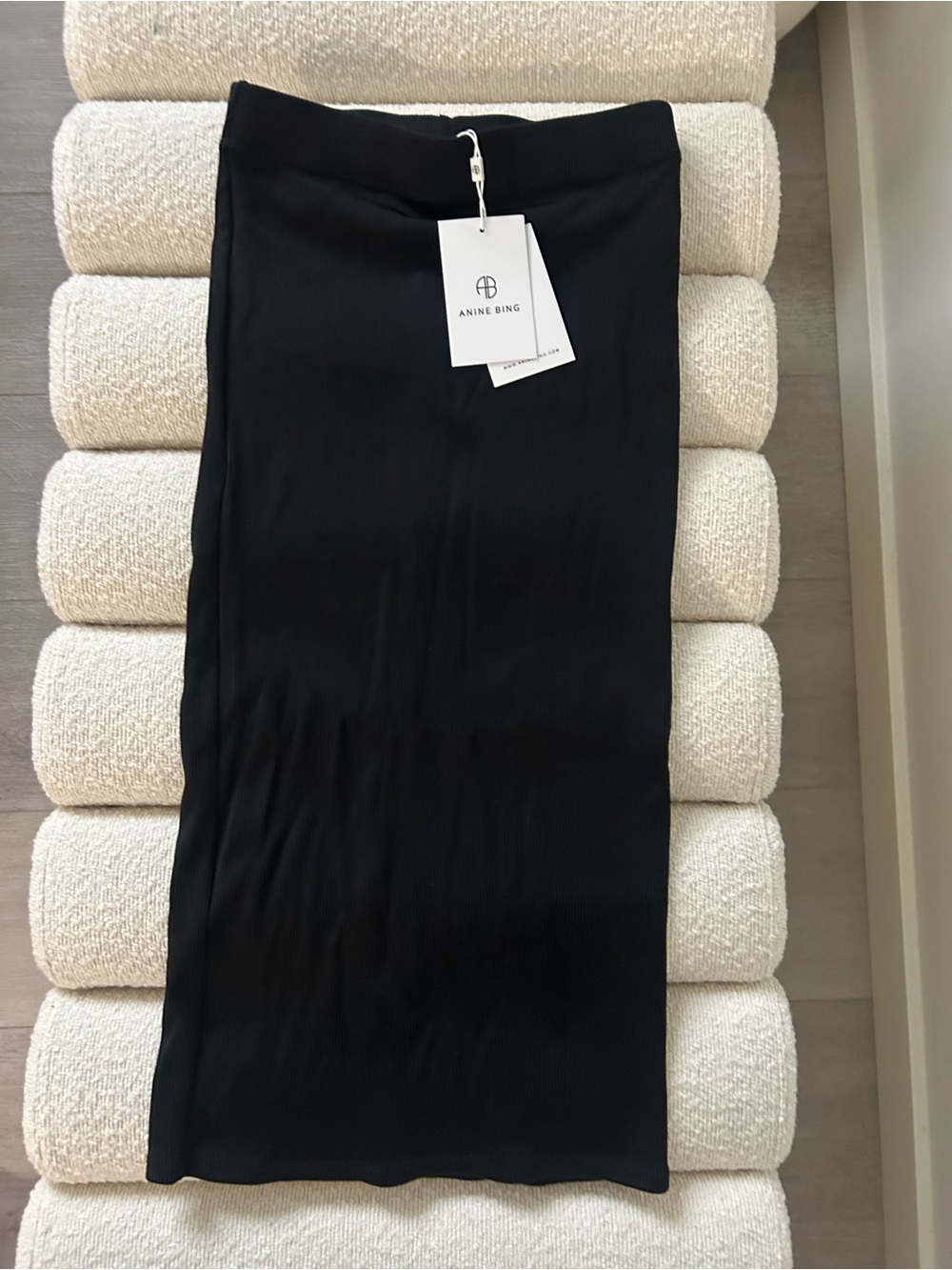 Anine Bing Sleek Black Ribbed Midi Skirt